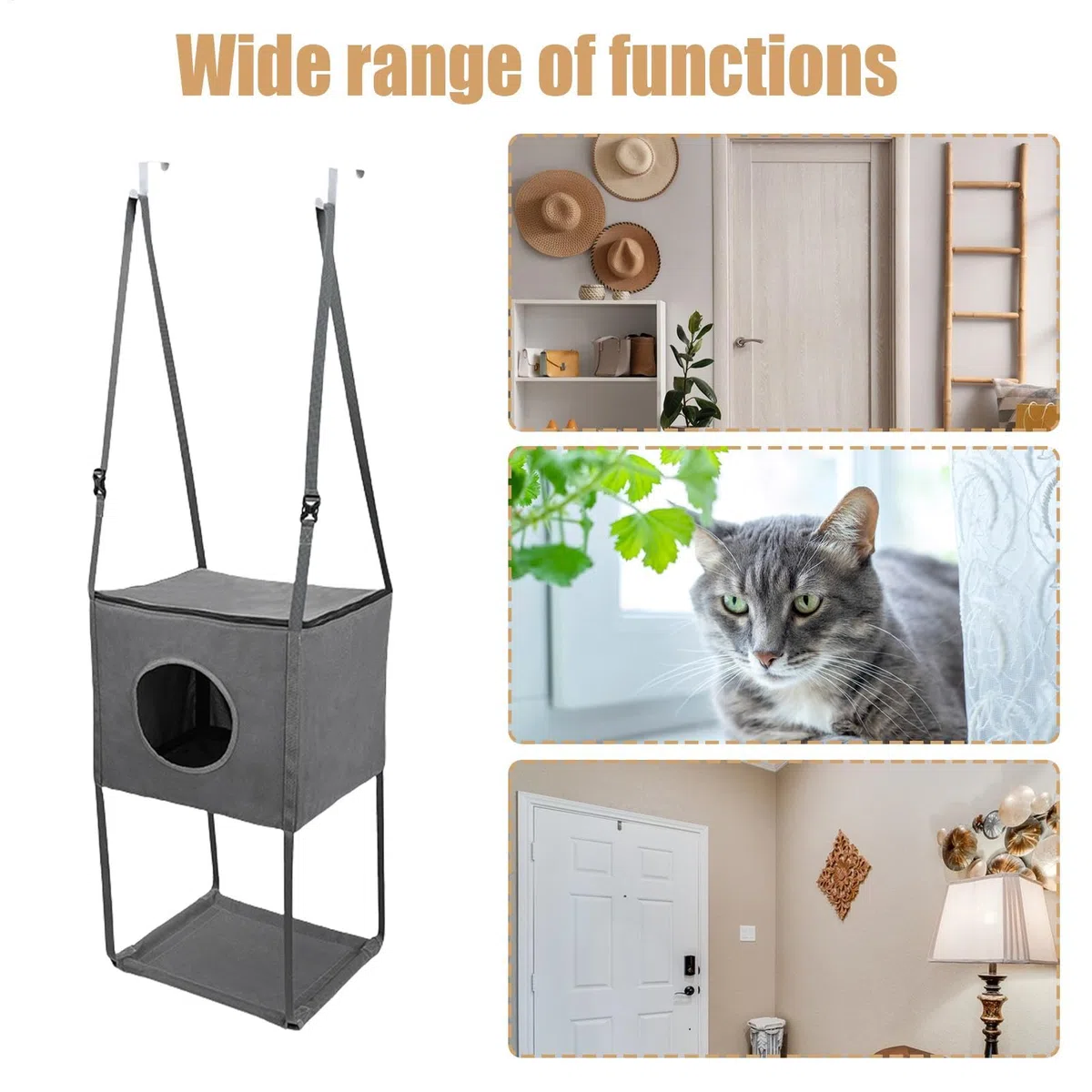 Espace sur les arbres pour chats - Grimpeur pour chat monté sur la porte, Meubles de lit tour pour chat | Hamac pour chat pliable à accrocher à la porte, 16 x 13 pouces, Niche pour chat souple