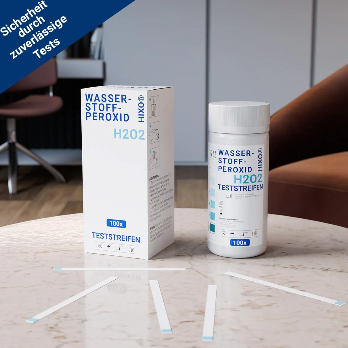 H2O2 Lot de 100 bandelettes de test au peroxyde d'hydrogène pour 0 à 100 ppm – Mesure de la concentration – Utilisation rapide et facile – Avec échelle de couleurs