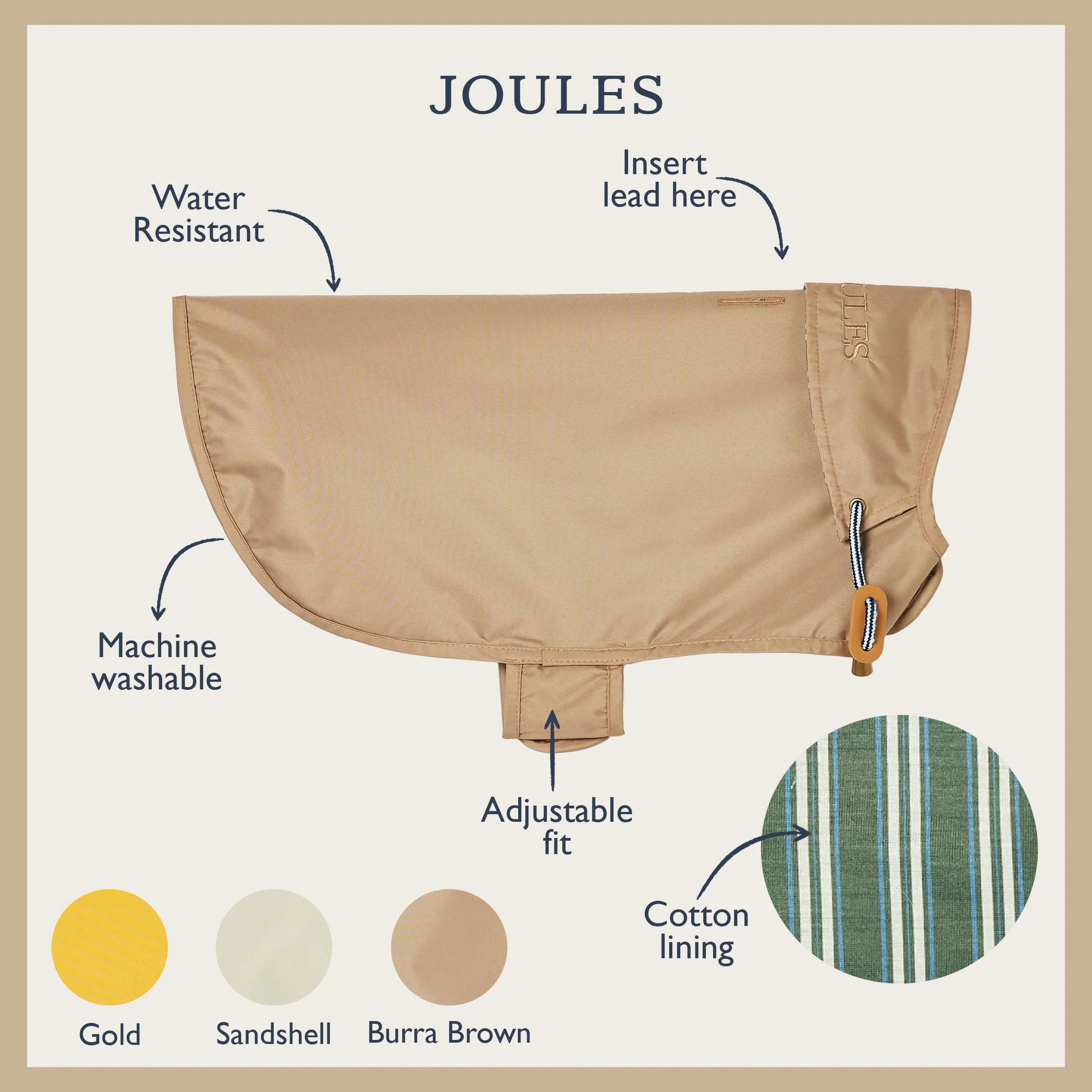 Rosewood X Joules Burra Imperméable pour Petit Chien Lavable Léger Imperméable Marron Taille S