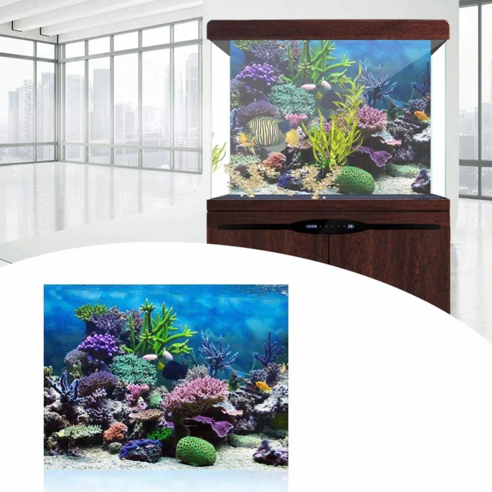 FILFEEL Aquarium Fond Fish Tank Décorations Photos PVC Adhésif Affiche Underwater Toile de Fond Décoration Papier Coller Stickers Autocollant(122 * 50cm)