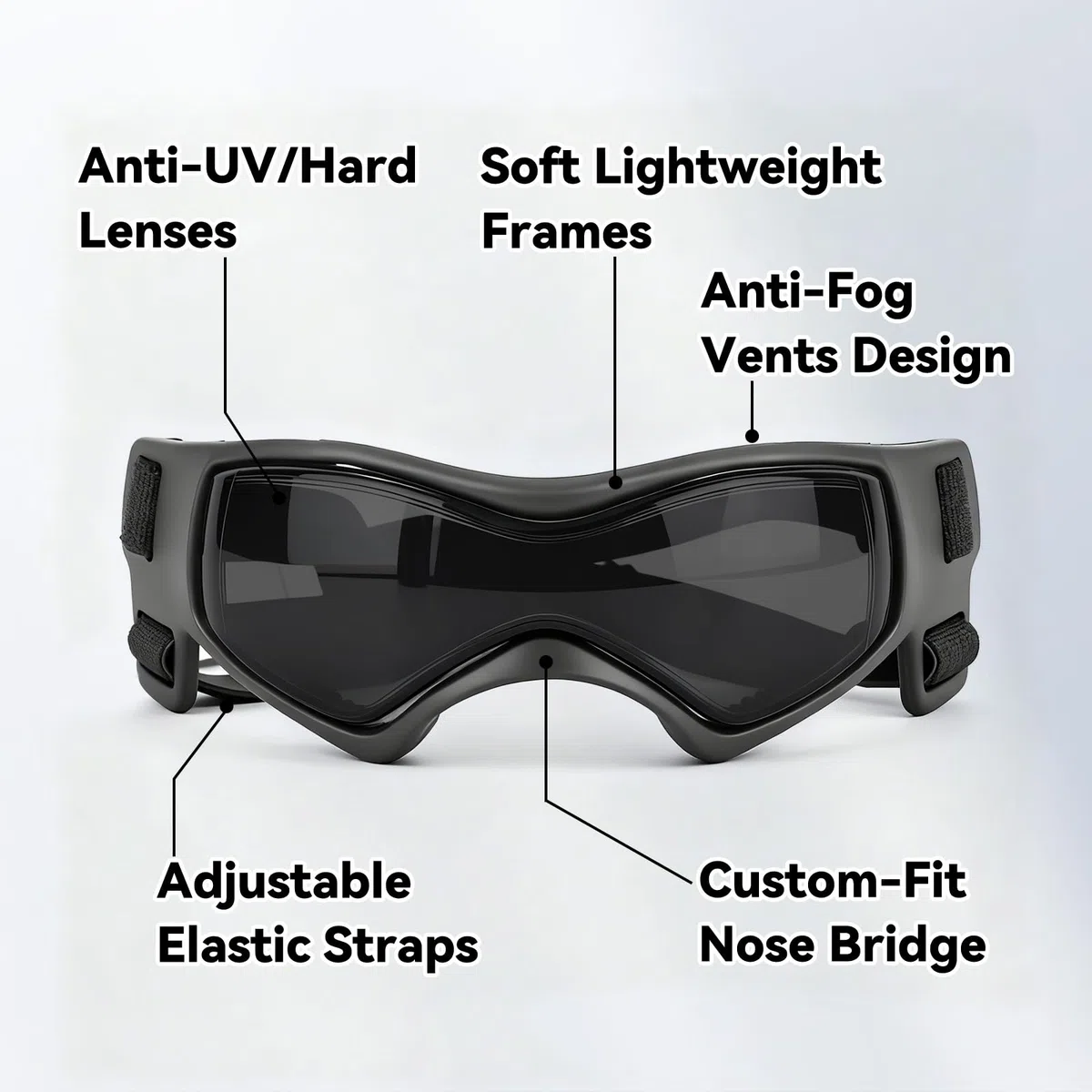 NAMSAN Lunettes de Protection réglables pour Chiens de Petite et Moyenne Taille, Anti-UV, Anti-Reflets, pour Chiens de Petite et Moyenne Taille, Noir