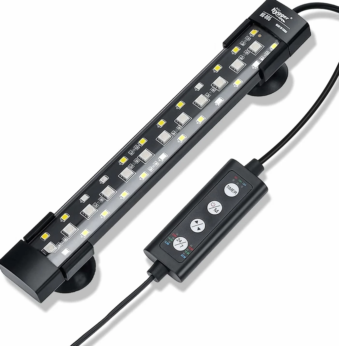hygger Lumière LED pour Aquarium Sous-marin en Mode 24/7, Lumière de Réservoir de Poisson à Spectre Complet Cachée avec 3 Rangées de Perles, 7 Couleurs, Luminosité Réglable avec Minuterie (10W)