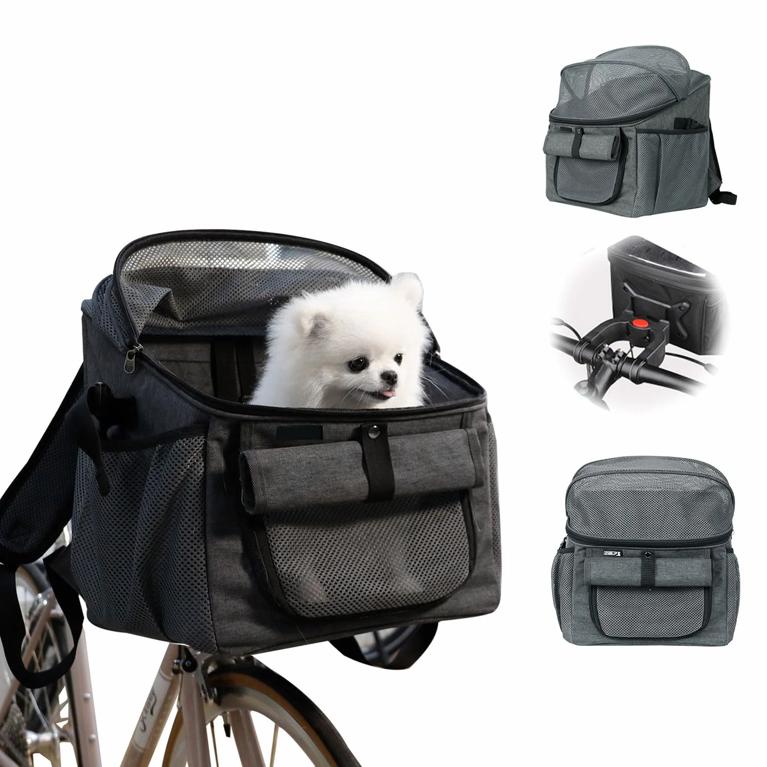 Panier de Vélo pour Chien, Sac à Dos pour Chat Pliable avec Fenêtre en Filet et Ceintures de Sécurité, Panier Velo Chien Pliable Sac à Dos Animaux de Compagnie (Noir)