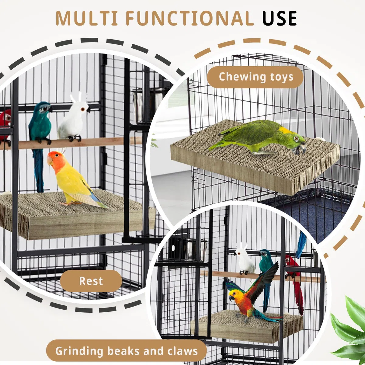 Perchoir pour cage à perroquet, jouets à mâcher pour perruches, aire de jeu, conure, calopsitte, plate-forme de broyage, accessoires de cage pour perruche, cacatoès (marron, lot de 2, L : 31 x