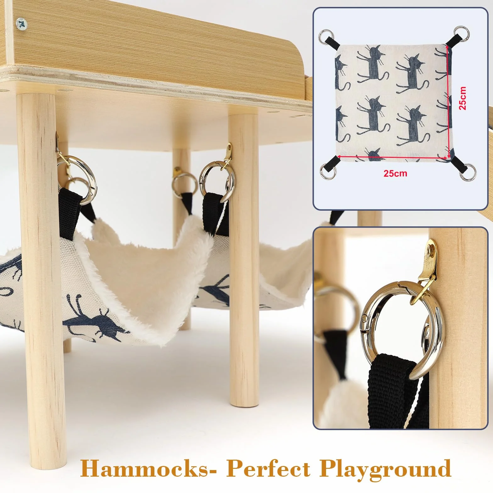 Maison Cochon d'Inde avec Rampe et Hamac, Naturel Cabane Lapin Intérieur, Cachette en Bois Petits Animaux de Compagnie, Hamsters Nains, Chinchilla