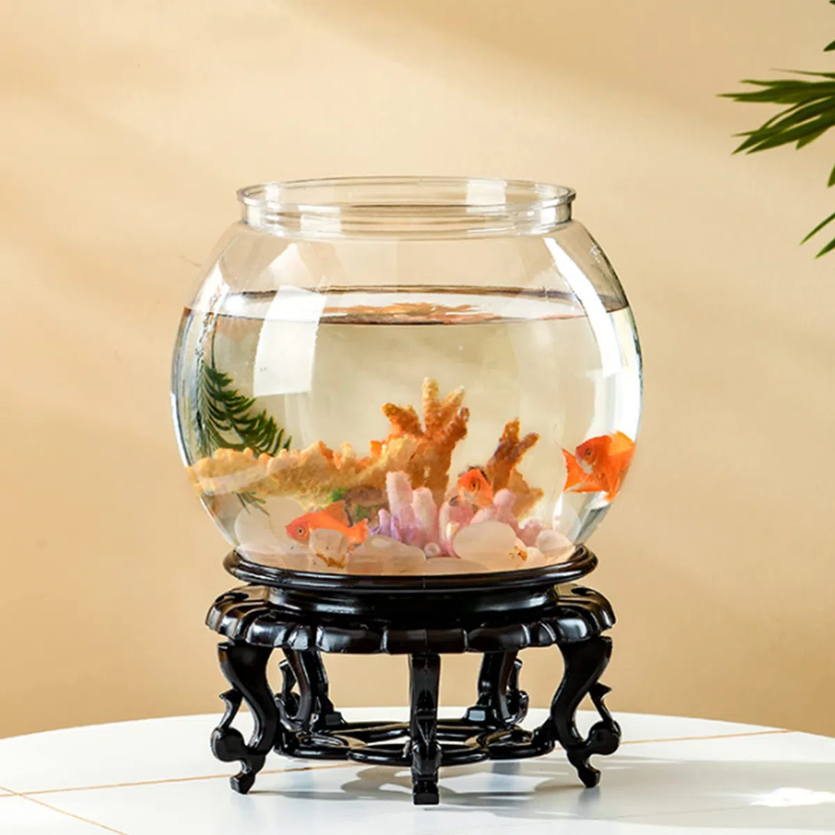 Bocal à Poissons, Boule Plastique Aquarium pour Aquariophilie avec Fond d'aquarium avec Support,Ronde Aquariophilie Plastique pour Les Fleurs ou comme Verre à Poisson, Bureau, Poisson 20 cm