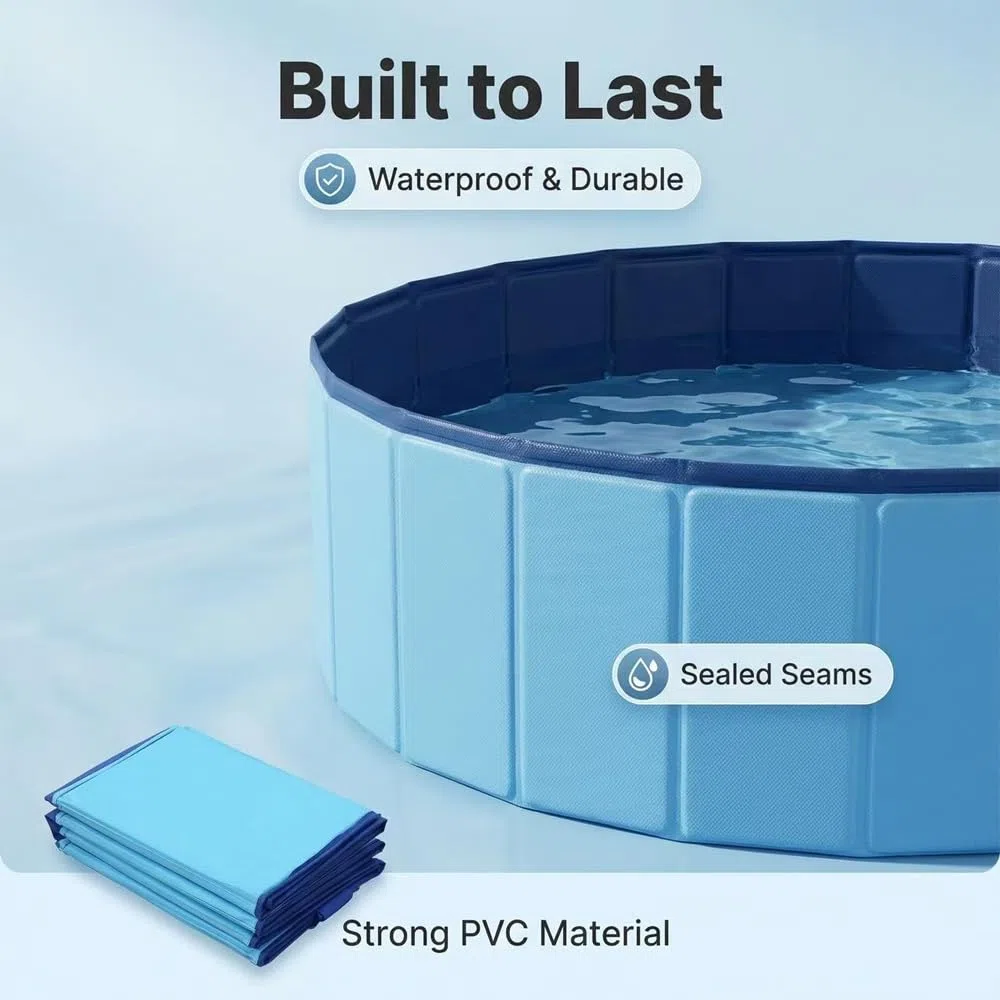 Piscine Pliable Chien, Hauteur 30 cm,Dog Paddling Pool avec bonde,Foldable Pet Pool,PataugeoireChien,Piscine Portable Chien,en PVC résistant aux Rayures (100cm)