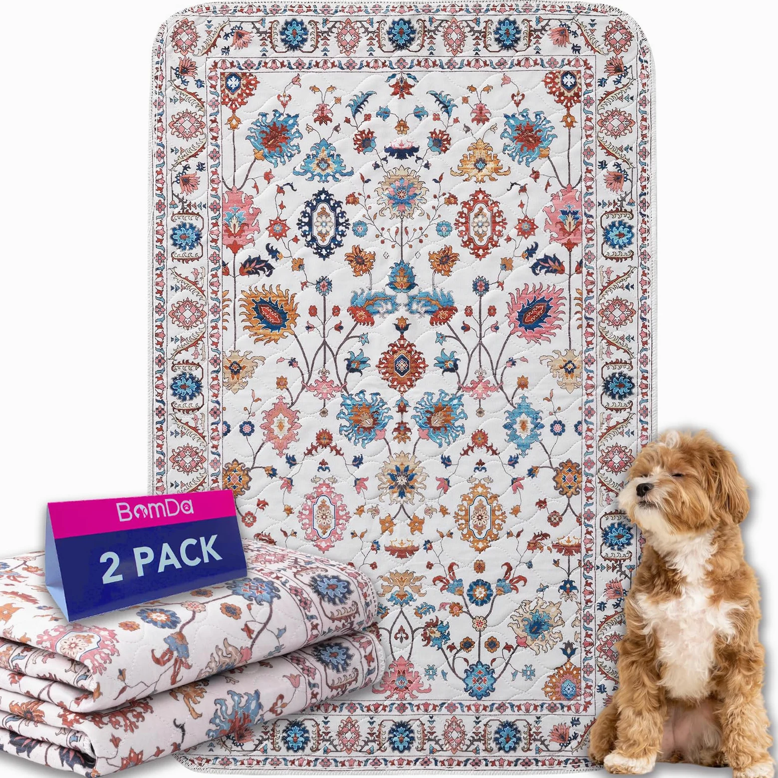 Tapis Éducateur pour Chien Lavable Réutilisable, Lot de 2 Tapis Propreté Ultra Absorbants pour Animaux, Lavable, Antidérapant, Convient aux Chiens, Chats, Lapins (Pattern 3, 61x91.5cm)