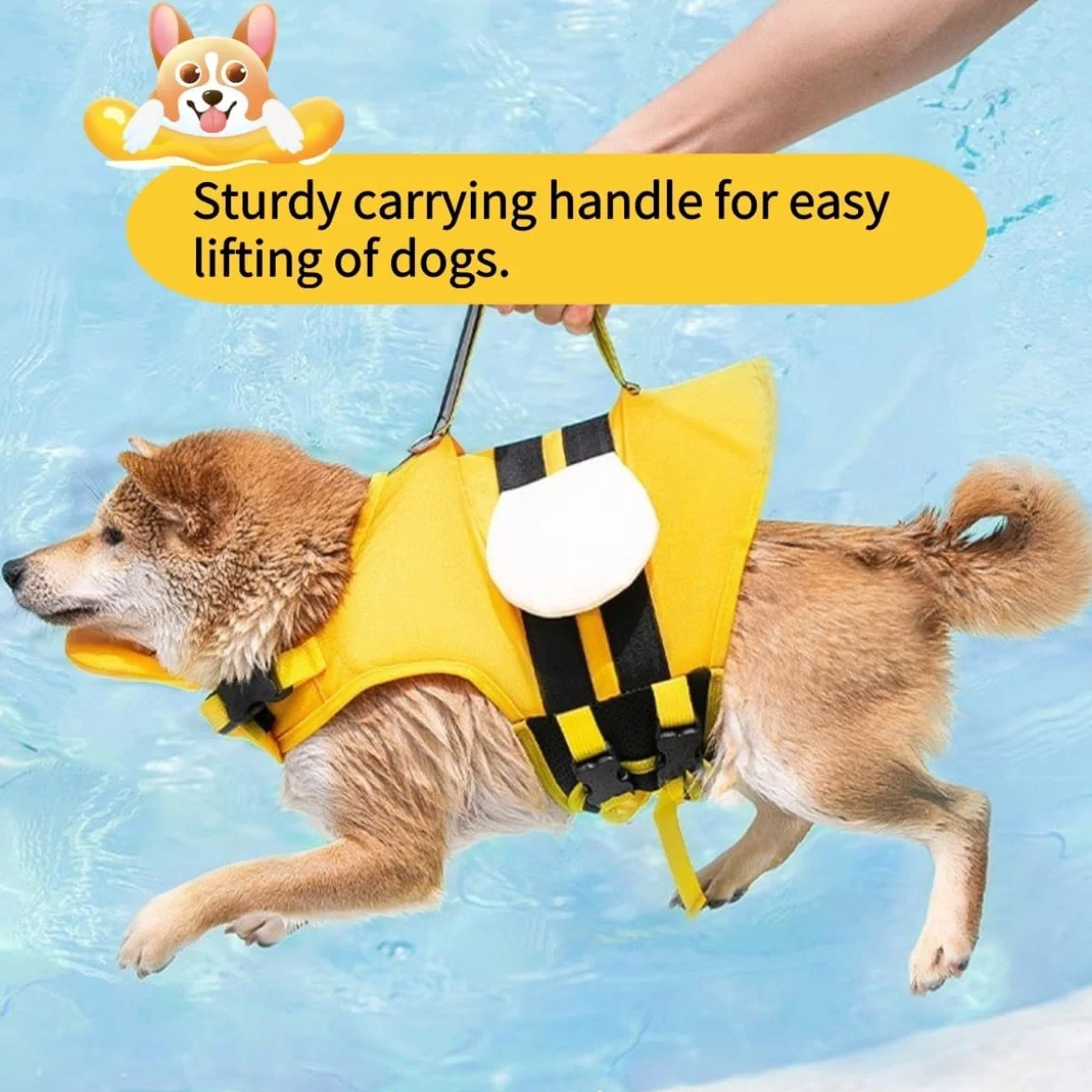 Little Bean Gilet de Sauvetage réglable pour Chien avec flottabilité supérieure et poignée de Sauvetage pour Chiens de Petite, Moyenne et Grande Taille (Jaune, L)