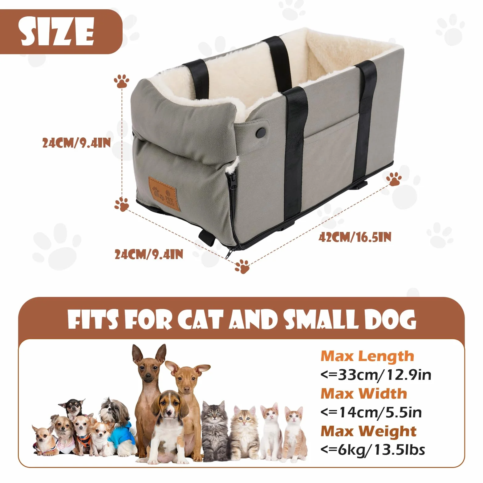 Siège Auto pour Chien Chat, Siège d'auto pour Chiens de Petite Taille avec Ceinture de sécurité Stable, Siège rehausseur de Voiture Amovible et Lavable, Console Centrale pour Chiens et Chats