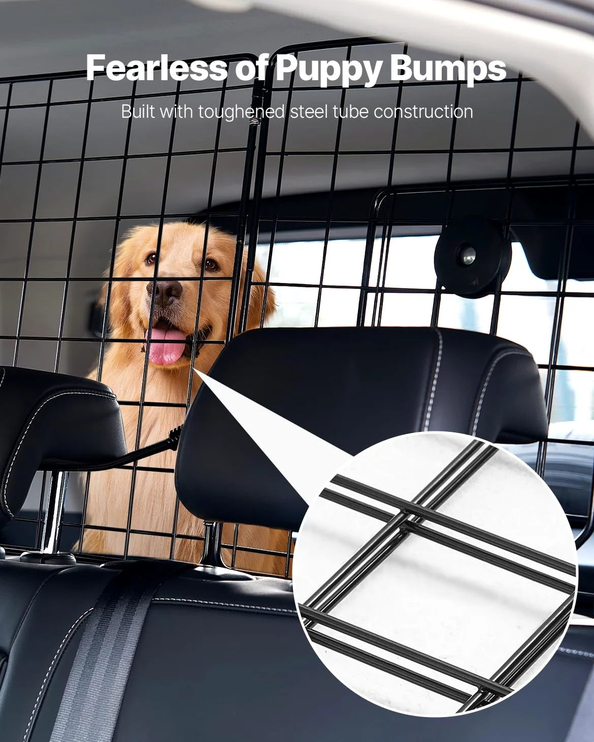 VEVOR Barrière de Voiture pour Chien Réglable 92,8-152,4 cm, Grille Pare-Chien en Treillis Métallique Robuste pour Siège Arrière, Universel pour Animaux de Compagnie, SUV, Berline, Camions, Véhicules