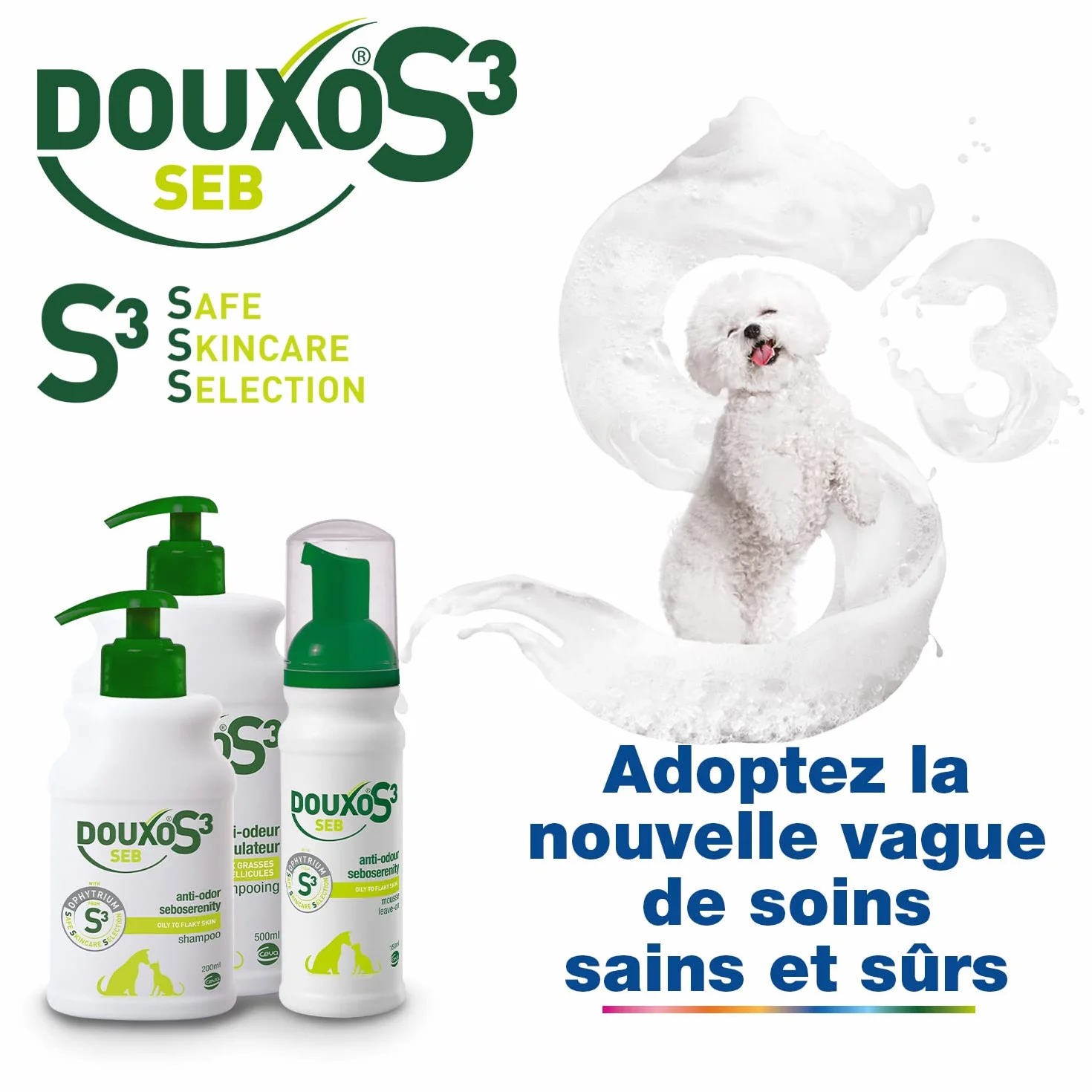 DOUXO S3 SEB Shampooing Anti-Odeur et séborégulateur, pour Chiens et Chats avec des pellicules, Poils Gras et Mauvaises odeurs pour Chiens et Chats, 200ml