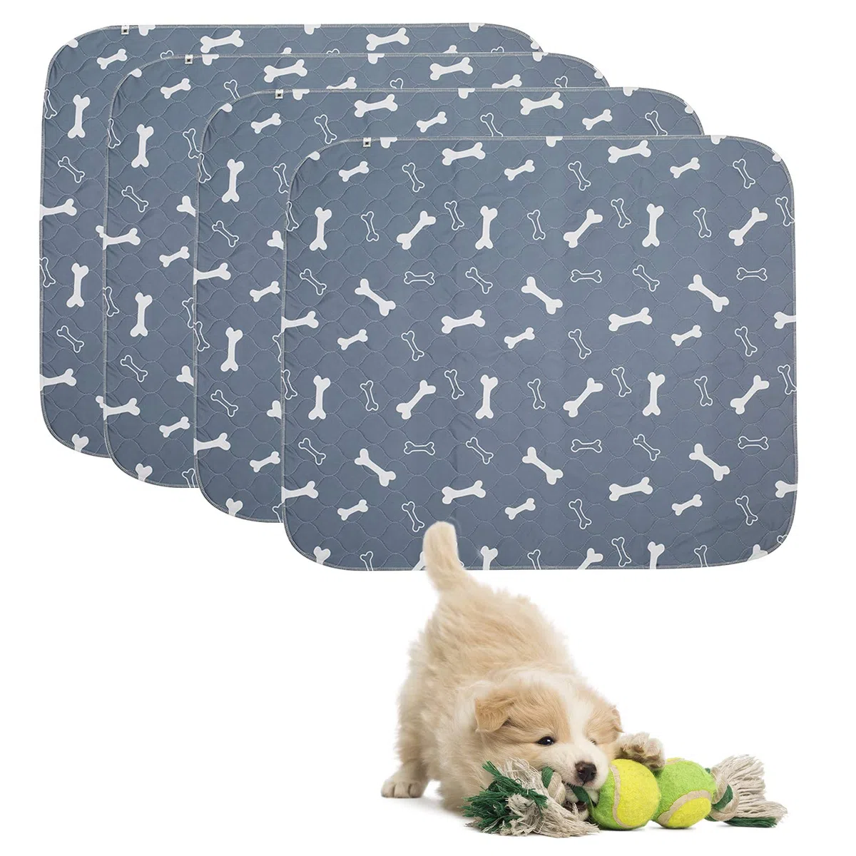 Geyecete Lot de 4 Tapis educateur pour Chien et Chiot, Tapis propreté pour animaux, lavables,Réutilisables,Super absorbant, Pee Pad Anti-fuites,Antidérapants, alèse Pour Chat et Chien-S-Gris-4 pièces
