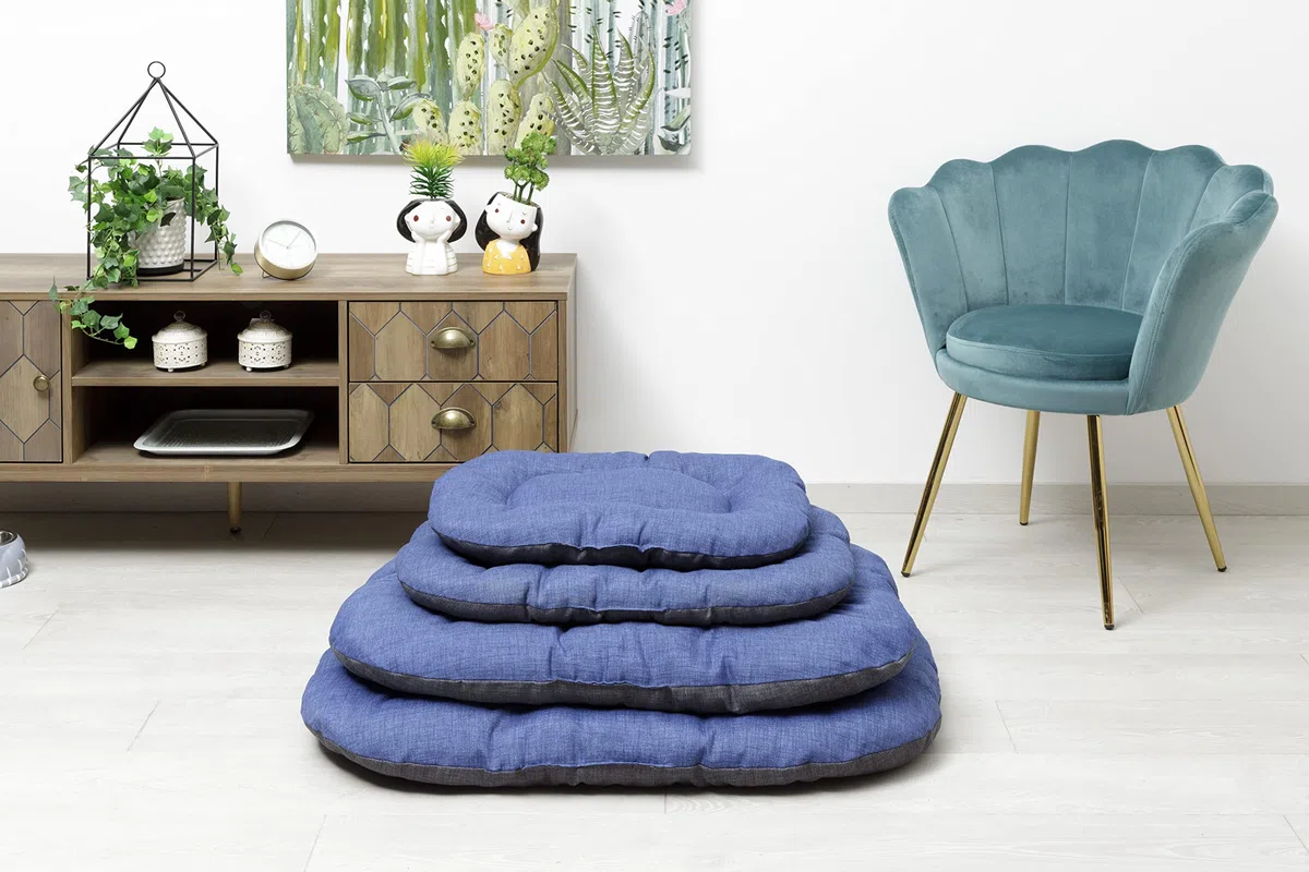 Baroni Home Coussin Rembourré pour Chien et Chat, Made in Italy, Panier Animaux Doux Double-Face, Lit pour Animal Confortable et Facile à Nettoyer, Gris et Bleu, 57x90x8 cm (L)