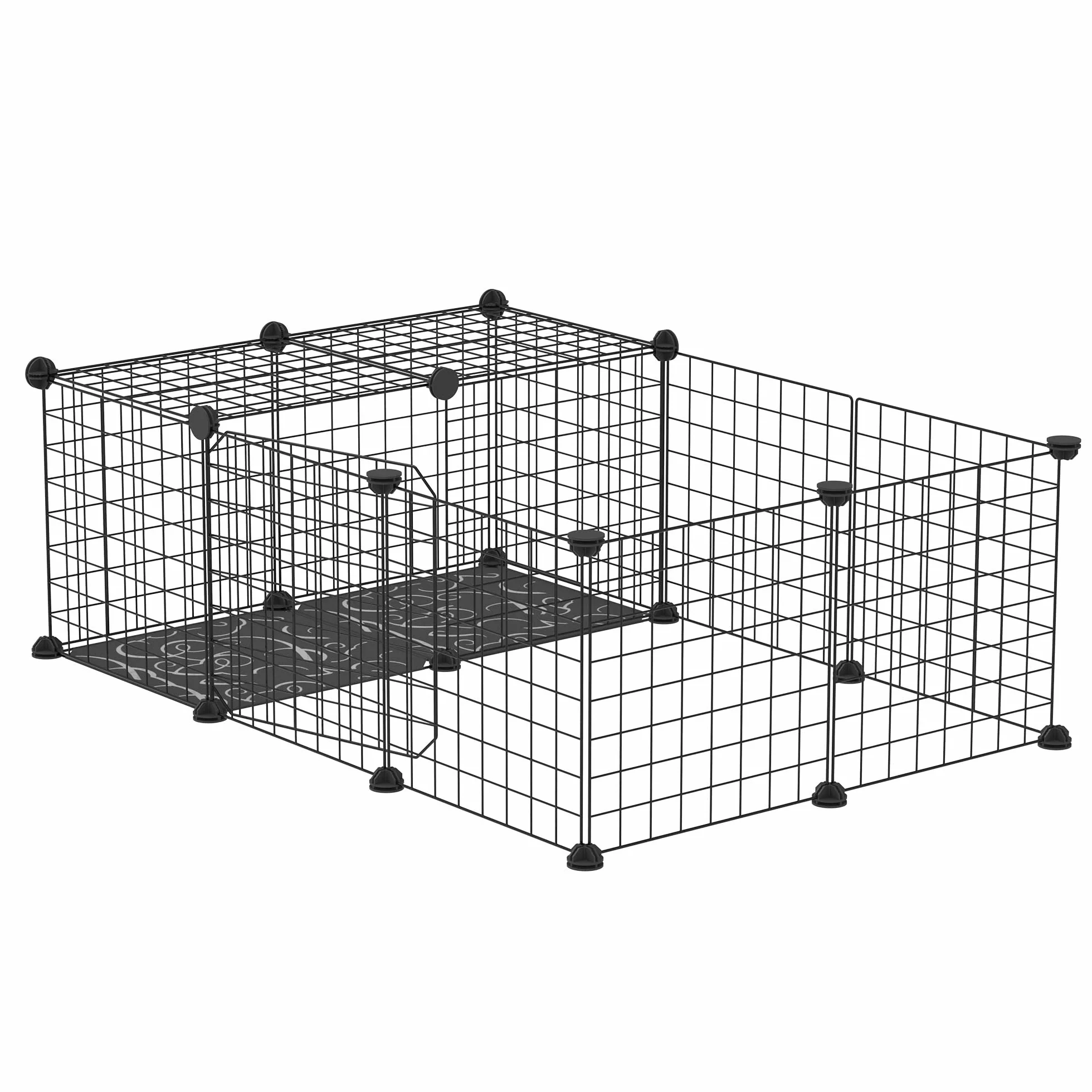 PawHut Enclos pour Petits Animaux Parc pour Lapins, cochons d'Inde et rongeurs clôture pour Animaux domestiques modulable, Noir