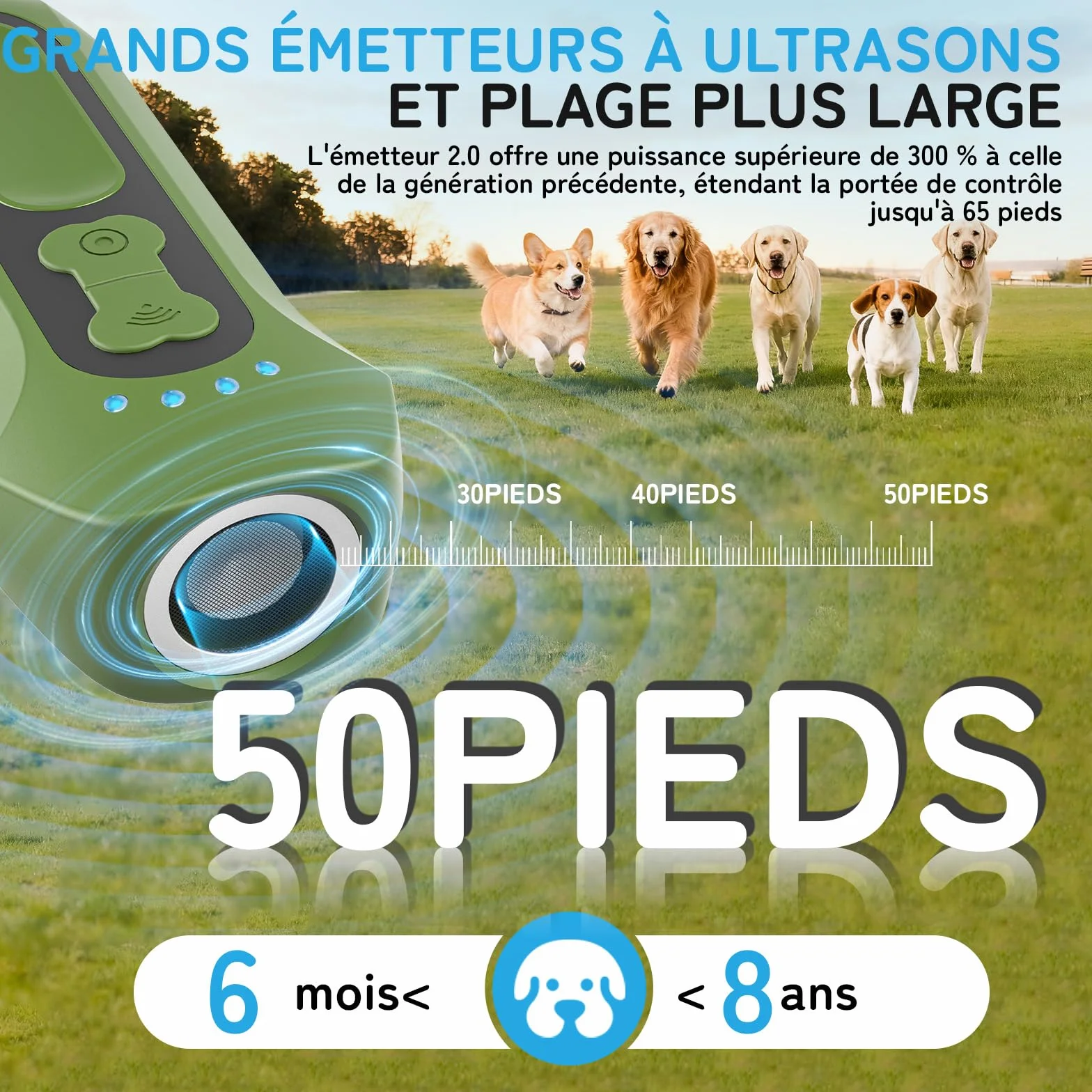 Anti Aboiement Chien, Dispositif de Dissuasion à Ultrasons pour Chiens, Dispositif Portable D'arrêt D'aboiement de Chien, Sûr et Humain, Contrôle des Aboiements de 15 m