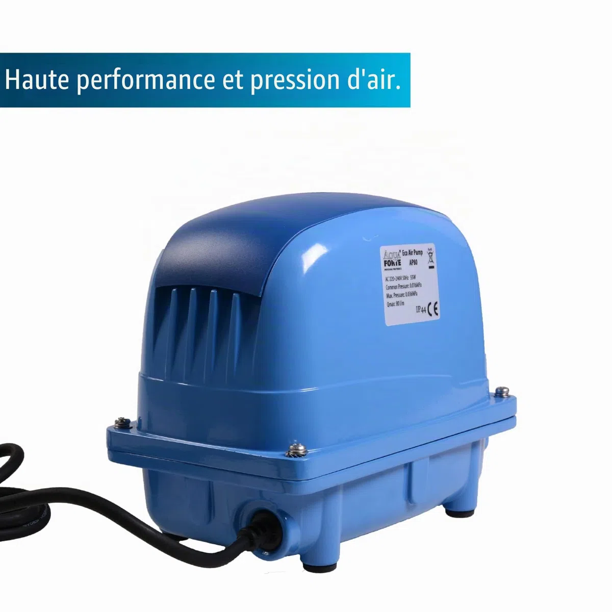 Aquaforte Ap-45 Pompe à Air, 25 Watt, max. Pression 3,0 m, Convient aux Piscines et Bassins jusqu'à 28m3, Poissons max. 24.000 Litres, Koi max. 12.000 Litres, 2,9 Kg, Sortie 16,5 mm.