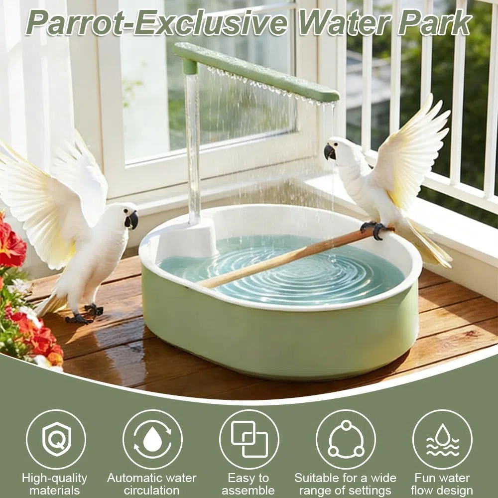 Baignoire Oiseaux, Douche pour Oiseaux avec Douche D'eau Circulante Douche Bain de Perroquet Automatique Fontaine de Bain Automatique Douche pour Perroquet pour Gris Africain, calopsitte, Conure