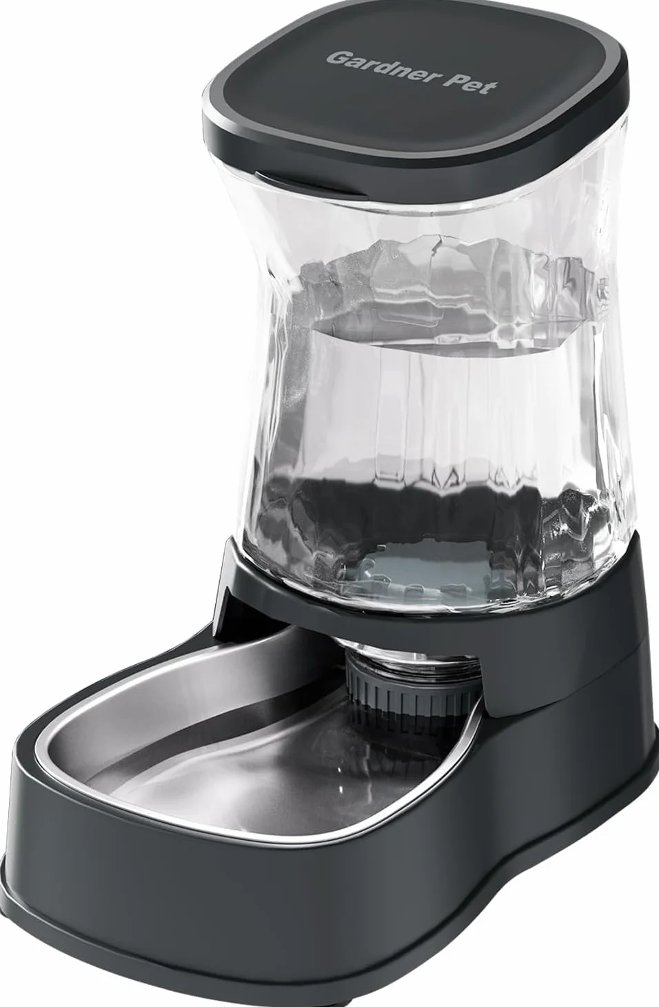 Gardner Pet 3.85L Distributeur Eau Chat Automatique, Gamelle Chat Automatique par Gravité, Distributeur Eau Chien avec Gamelle en Acier Inoxydable, Pas d'électricité, sans BPA (Gris)