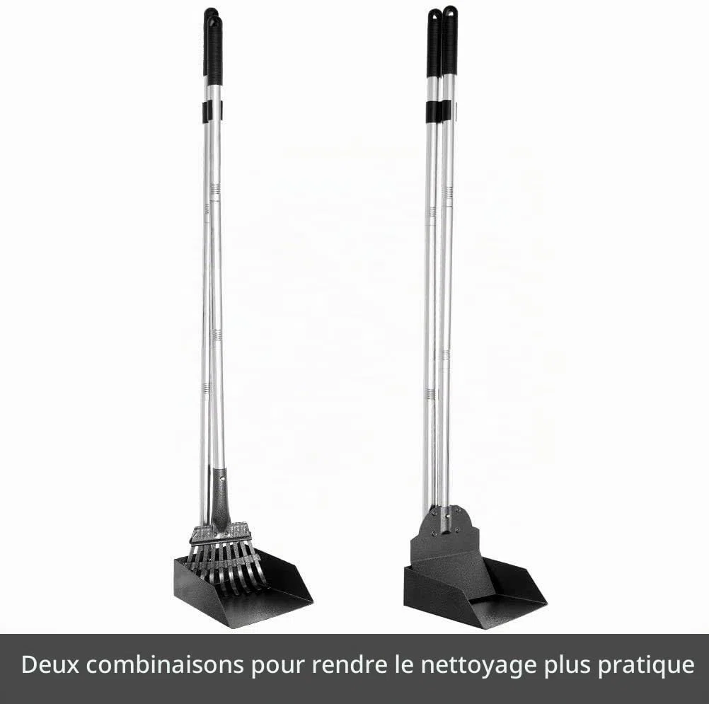 Pelle Ramasse Crottes pour Chiens et Râteau Métal, Kit de Ramasse Crotte de Jardin, 106cm de Long Manche, Kit 3 Pack