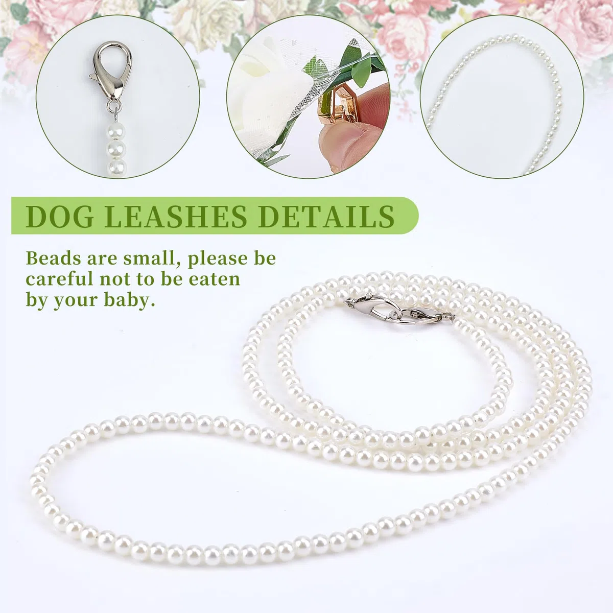 NICENEEDED Lot de 3 colliers pour mariage, chien, ensemble de fleurs, perles de laisse pour chiens avec perles porte-alliances, nœud papillon réglable pour le cou du chien