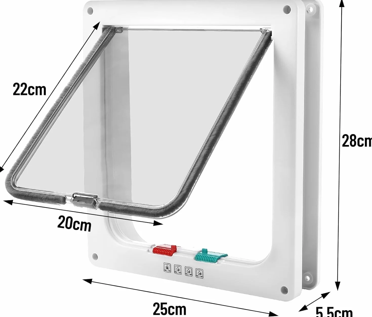 Chatière pour Chats, Verrouillage à 4 Voies Chatière 28×25×5.5cm pour Chats et Petits Chiens de circonférence 75cm, Facile à Installer et à Utiliser (XL)