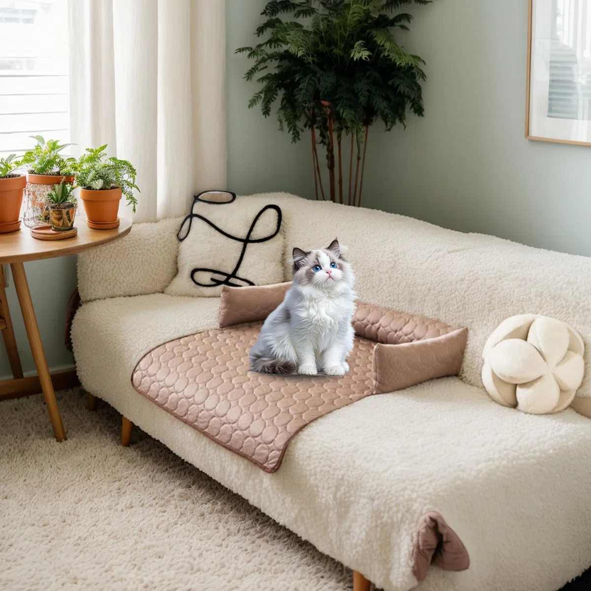 Coussin Canapé Pour Animaux De Compagnie Rond, Couverture De Canapé De Compagnie, Tapis De Refroidissement Pour Chien, Matériau Respirant, Facile À Nettoyer, 90x90 Cm, Pour Intérieur Et Extérieur