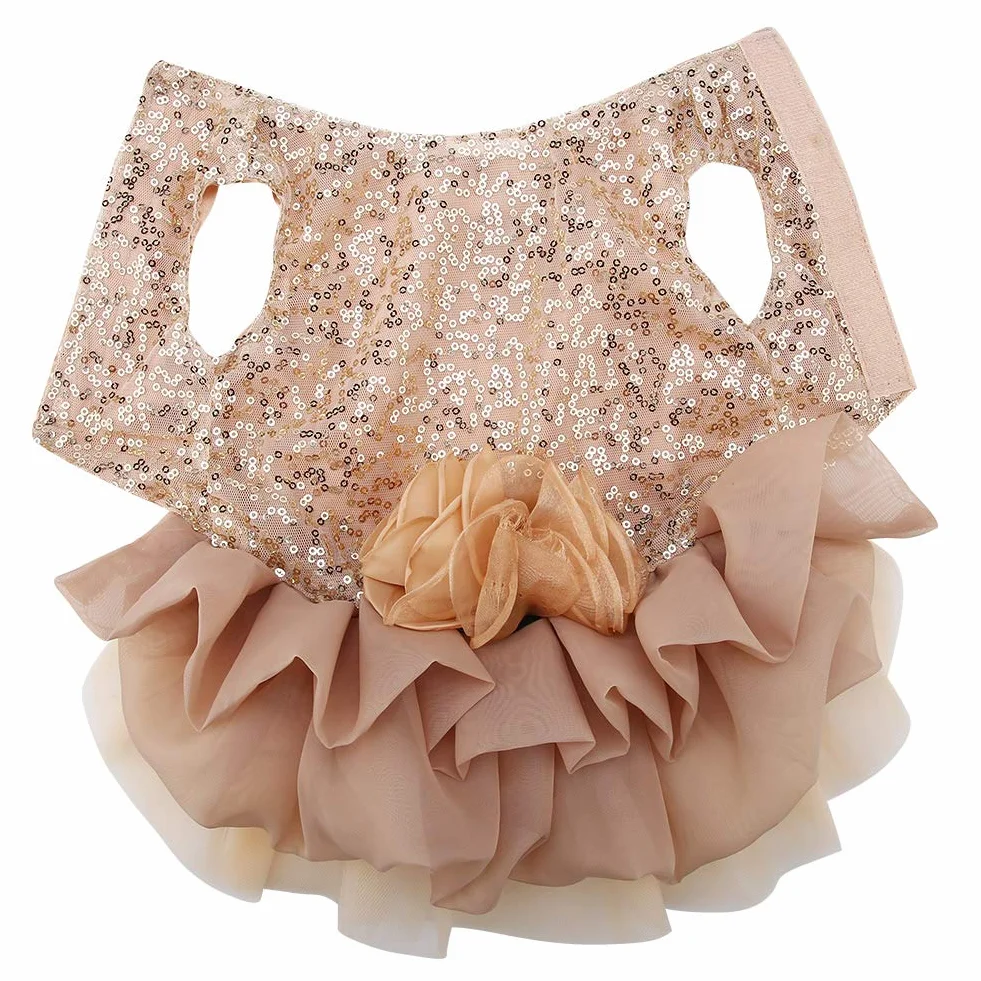 Petit Chien Robe de Mariée Chien Paillettes Robe Chiot Princesse Bulle Jupe Costume de Mariage Vêtements D'été pour Animaux de Compagnie (Or)