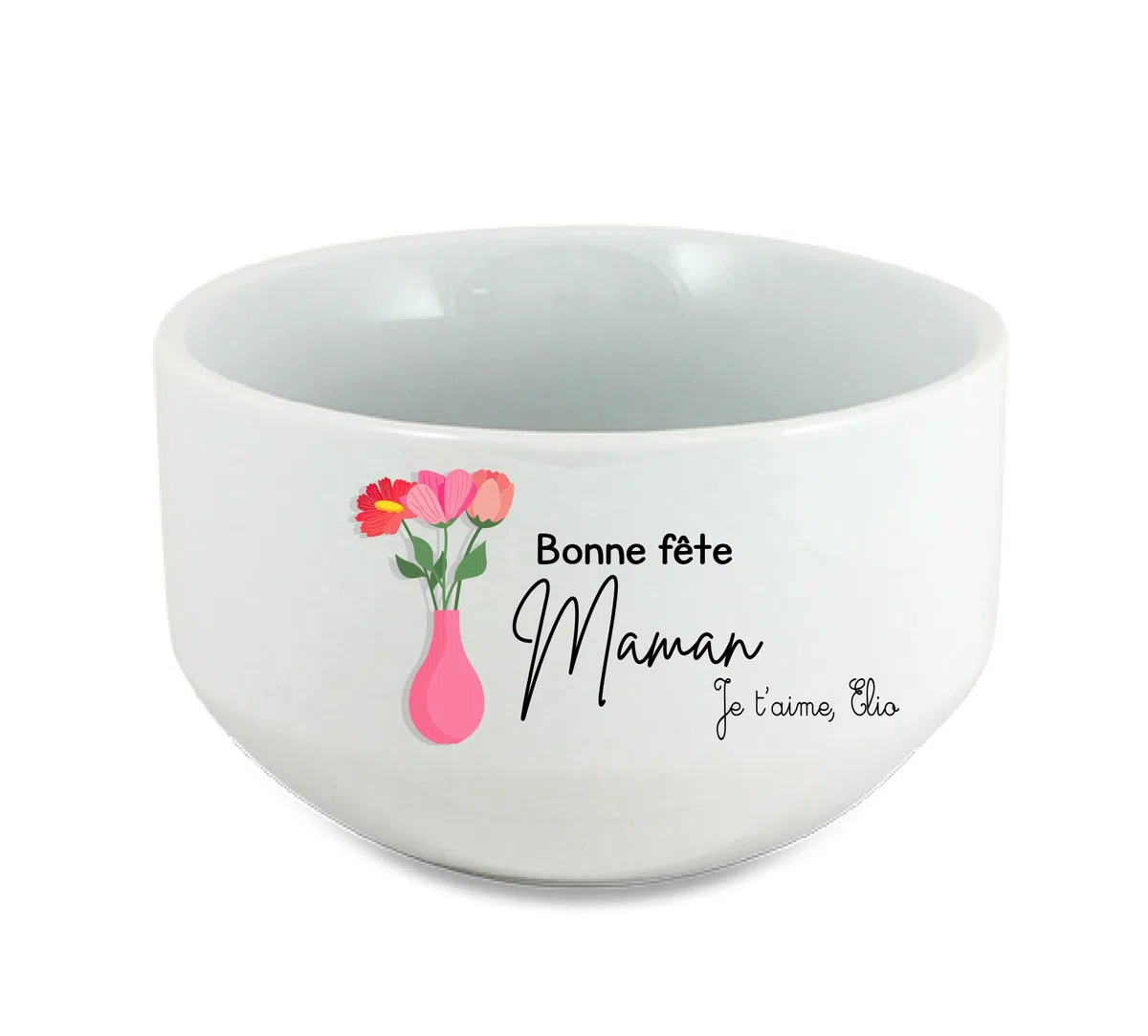 Bol en céramique 650ml - Design Bouquet de Fleurs + 'Bonne fête Maman' Personnalisable - Option avec 'Je t'aime [prénom]' ou prénom - Cadeau fête des mères Unique