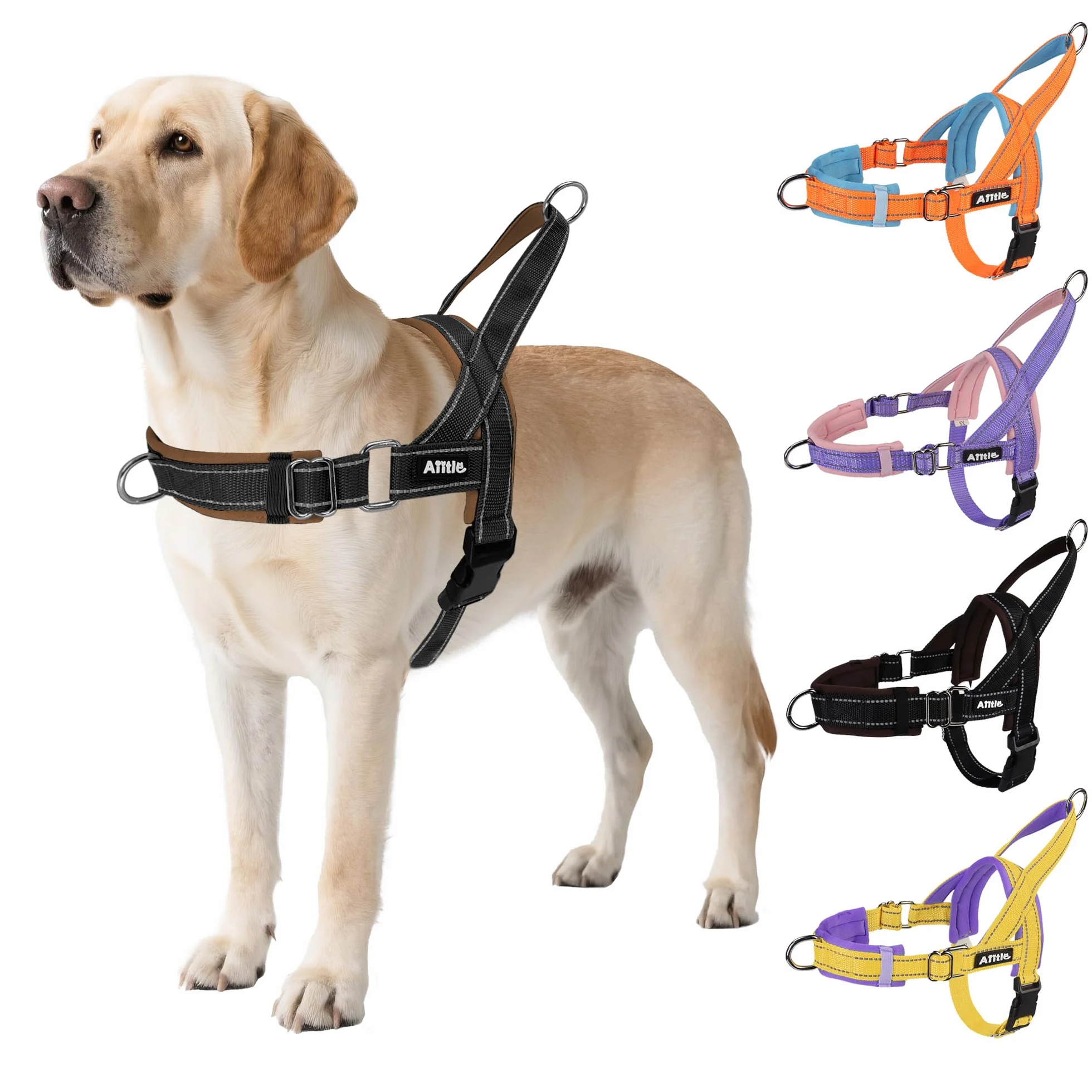 AIITLE Harnais réglable amélioré pour Chien, rembourré, Doux et Confortable, Gilet Tactique Anti-Fuite, Harnais réfléchissant léger pour Chiens de Taille Moyenne Noir-Brun M