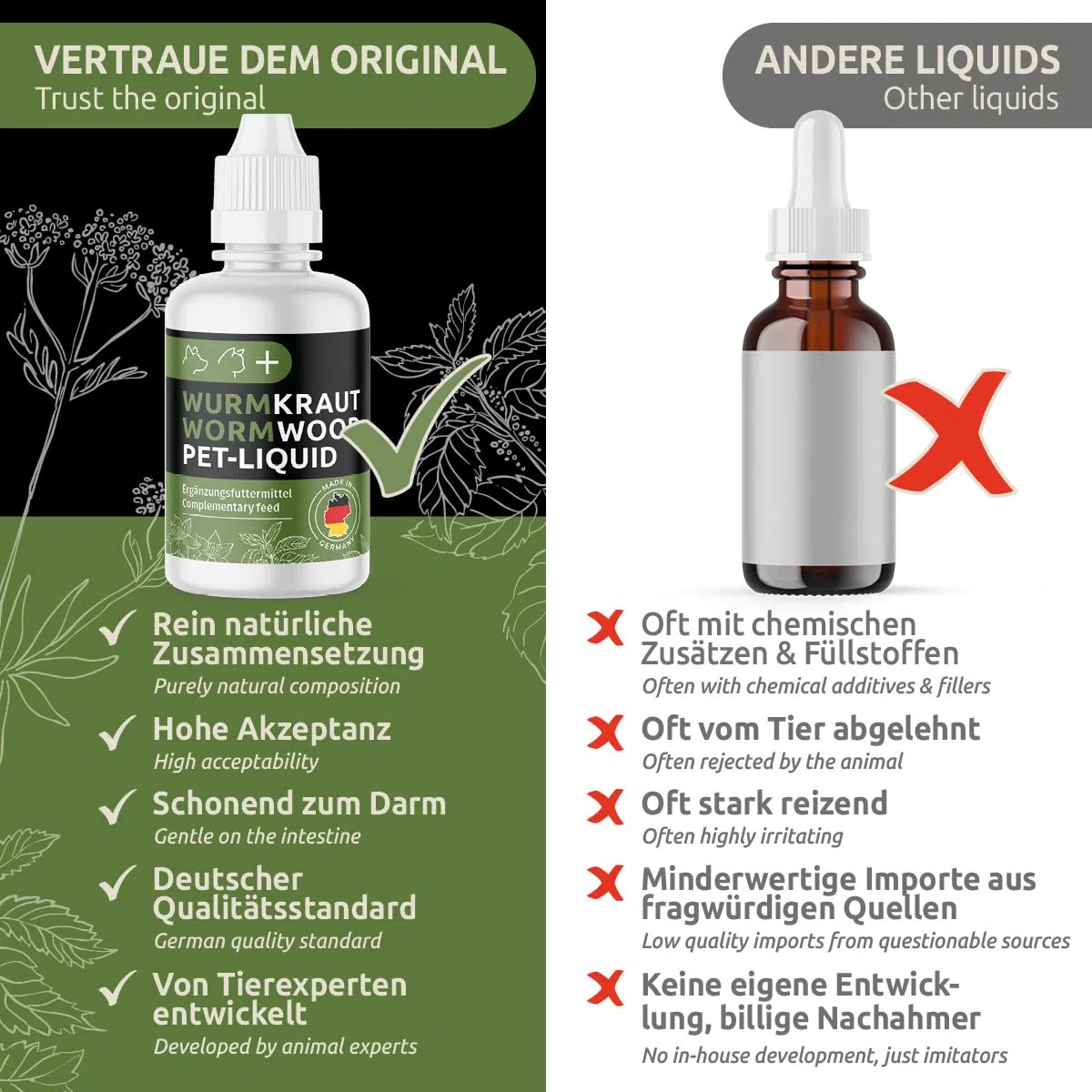 GreenPet Liquide Anti-vers pour Animaux domestiques 50ml – Avant, chez et après l'infestation de vers – Chiens, Chats, volailles, Oiseaux, Lapins & Animaux domestiques, sans Produits Chimiques