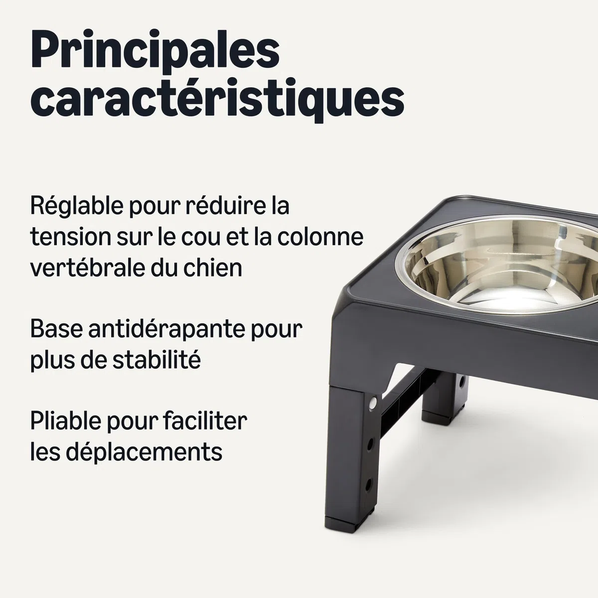 Amazon Basics Support de gamelles surélevé pour Chiens, Bol surélevé réglable en Hauteur en Acier Inoxydable, antidérapant, Station d'alimentation pour Animaux de Compagnie, 44 x 24 x 30,5 cm, Noir