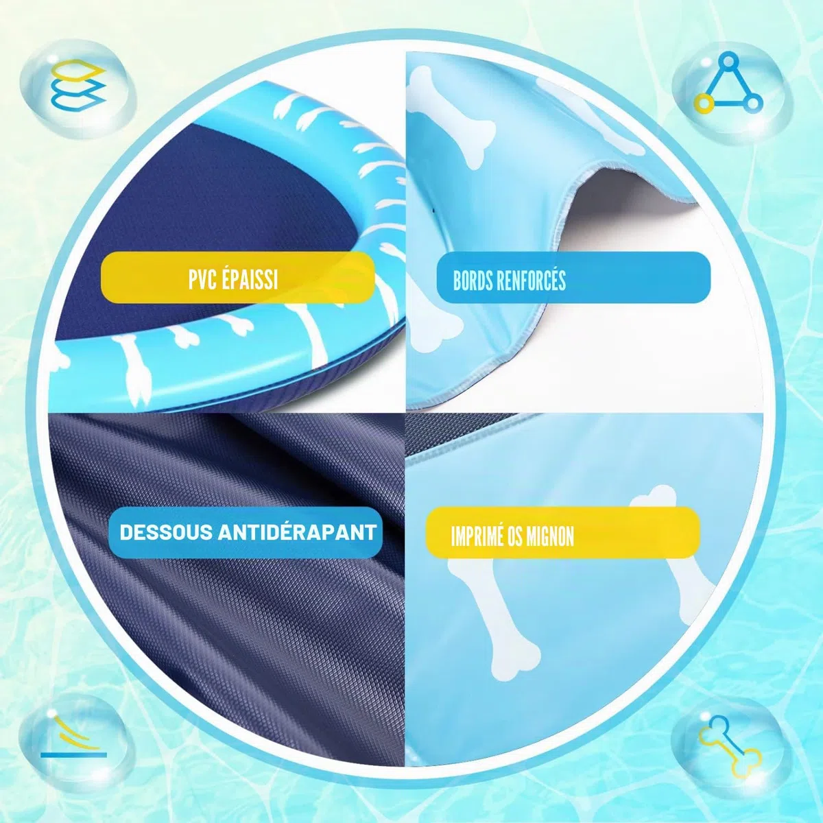 Nobleza Piscine pour Chiens, D100cm/39in, 0.55cm Épaississant Tapis de Jeu d'eau pour Chiens avec Éclaboussures et Antidérapant, Jouet de Jardin Portable Durable
