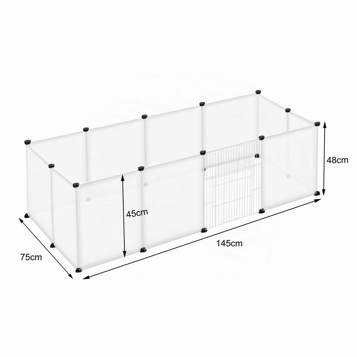UISEBRT Enclos grillagé pour lapins, cochons d'Inde, cage pour petits animaux, avec porte, enclos pour chiots et petits animaux, enclos pour l'intérieur et l'extérieur, 145 x 75 x 48 cm, transparent