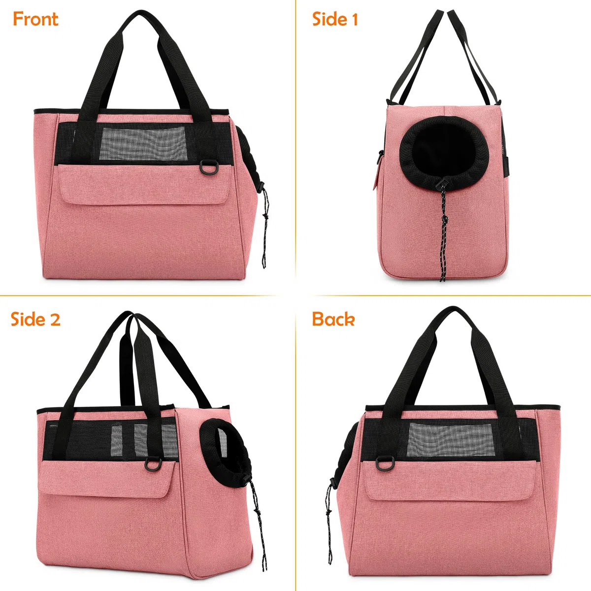 ALLSOPETS Sac pour Chien Sac à Main Respirant pour Chat Sac à Bandoulière pour Animaux de Compagnie Sac de Transport pour Chien avec Laisse de Sécurité et Poches pour Chiens Chiots Chats Rose