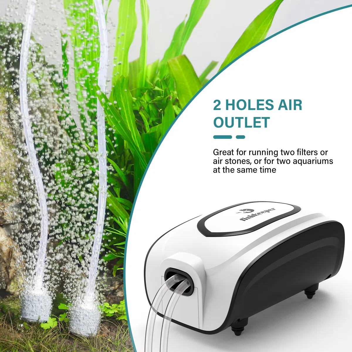 fishkeeper Bulleur pour Aquarium, Réglable Pompe à Air Aquarium, Pompe à air Externe pour Petits Aquariums de 1 à 600L, Pompen Externe pour Aqua à Eau avec Ventouses