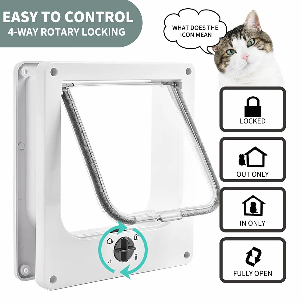 EASY JOY Chatière pour Chat, Chatière Magnétique à 4 Voies pour Chats et Petit Chiens, Facile à Installer, Porte pour Animaux Coulissant Manuel sur Mur/Bois/Porte en UPVC (Blanc,L)