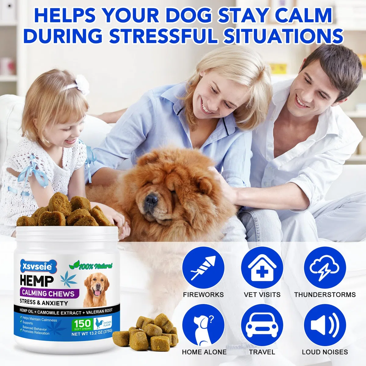 Friandises Apaisantes pour Chien 150 Pièces Goût Poulet, Complément Anti Stress Chien, Réduit l’Anxiété, Aide Contre Hyperactivité, Aboiements, Stress de Séparation et Voyage pour Tous Chiens