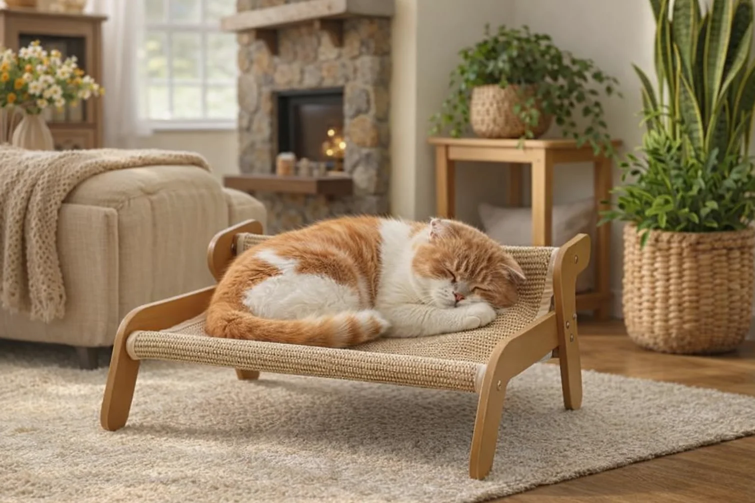 Lupo & Felix Hamac Griffoir pour Chat 2 en 1 en Bois et Sisal Naturel – Panier Suspendu, Niche et Lit pour Félin Adulte – Grattoir Résistant 54x44x28 cm –9kg Max