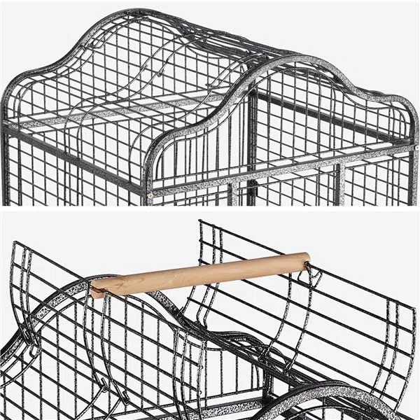 Abician Grande Cage Oiseaux pour Perroquet Grande Cage à Oiseaux exquise avec Toit Ouvrable 81 x 77 x 154 cm Noir