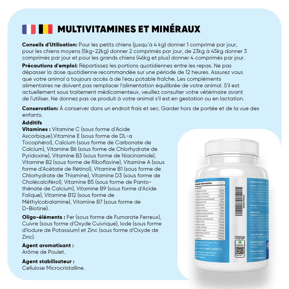 Multivitamines et Minéraux Chien 365 Comprimés - 12 Vitamine pour Chien avec 6 Minéraux, Goût Poulet - Vitamine C, D, B, A, E, Calcium, Fer, Zinc, Cuivre, Sodium, Iode - pour Toutes Tailles et Races
