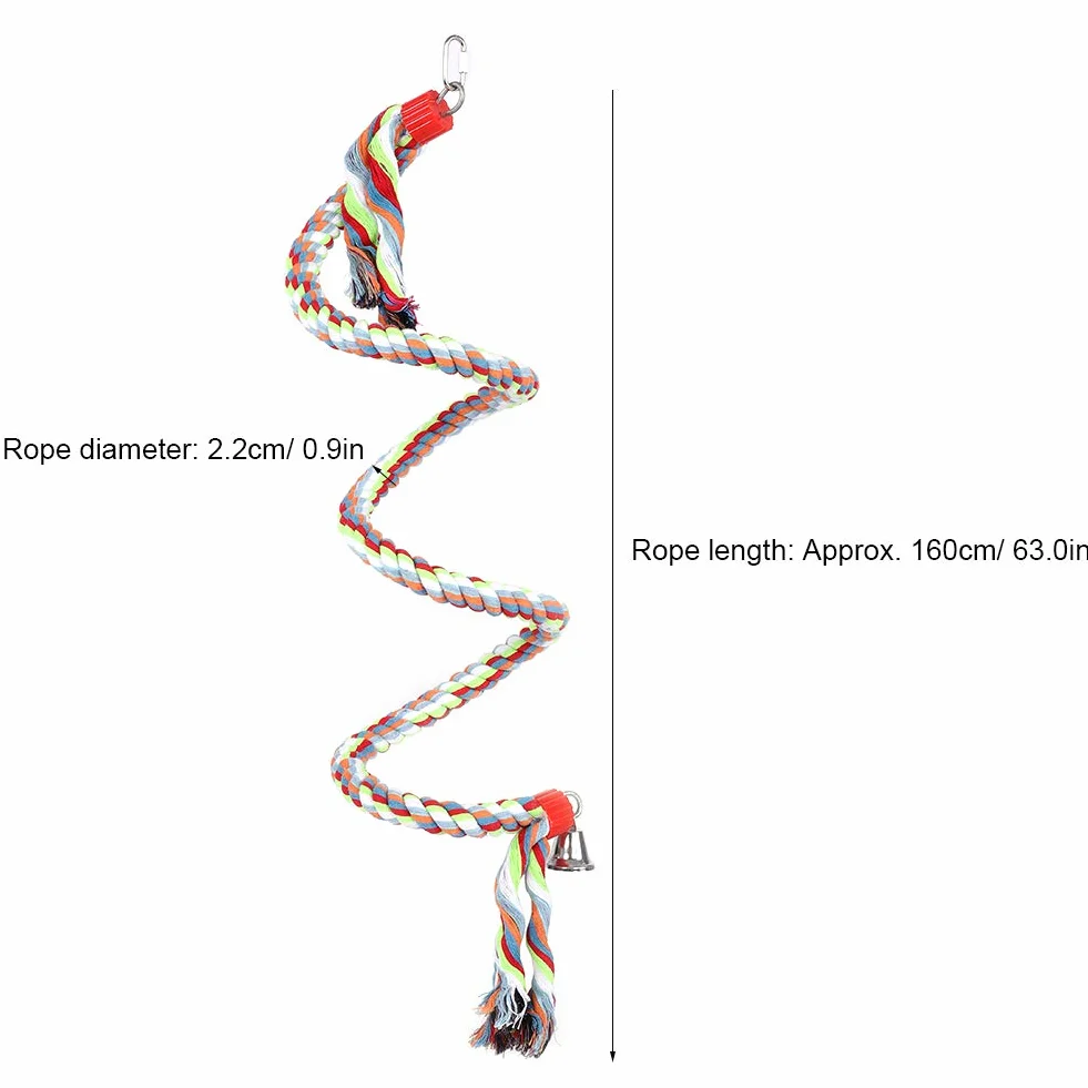 1.6 mètres perroquet à l'élastique balançoire en spirale debout jouets avec corde cloche perche de coton oiseaux fournitures pour grand moyen petits perroquets