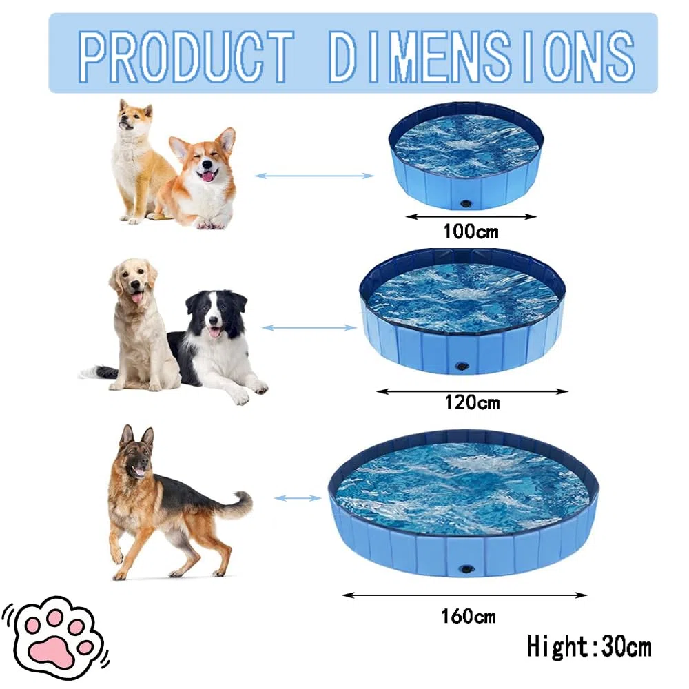 Piscine Pliable Chien, Hauteur 30 cm,Dog Paddling Pool avec bonde,Foldable Pet Pool,PataugeoireChien,Piscine Portable Chien,en PVC résistant aux Rayures (100cm)