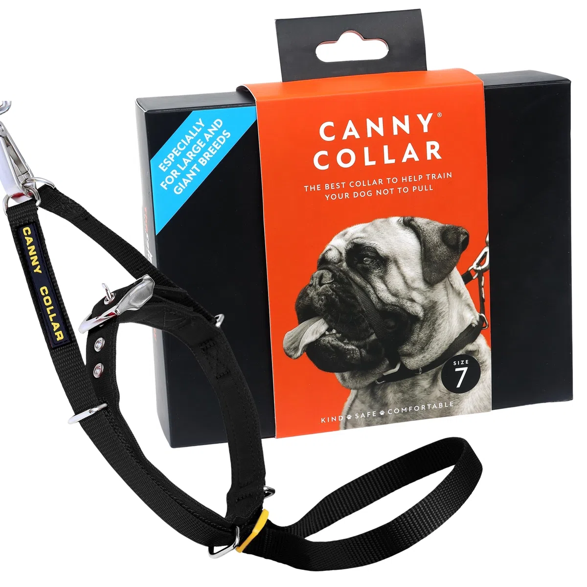 Canny Collar – Licol de Dressage Anti-Traction pour Chien | Apprend à Ne Pas Tirer en Laisse | Doux, Confortable et Sûr | Facile à Utiliser – Noir, Taille 7
