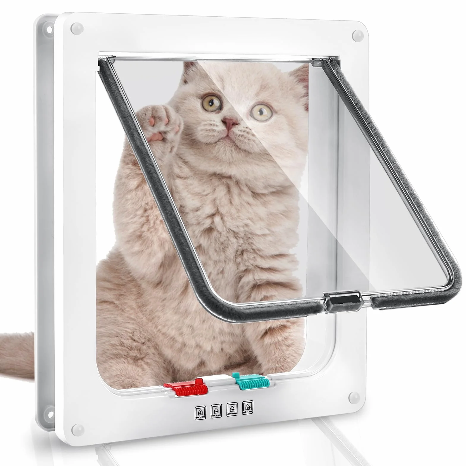 Chatière pour Chats, Verrouillage à 4 Voies Chatière 28×25×5.5cm pour Chats et Petits Chiens de circonférence 75cm, Facile à Installer et à Utiliser (XL)