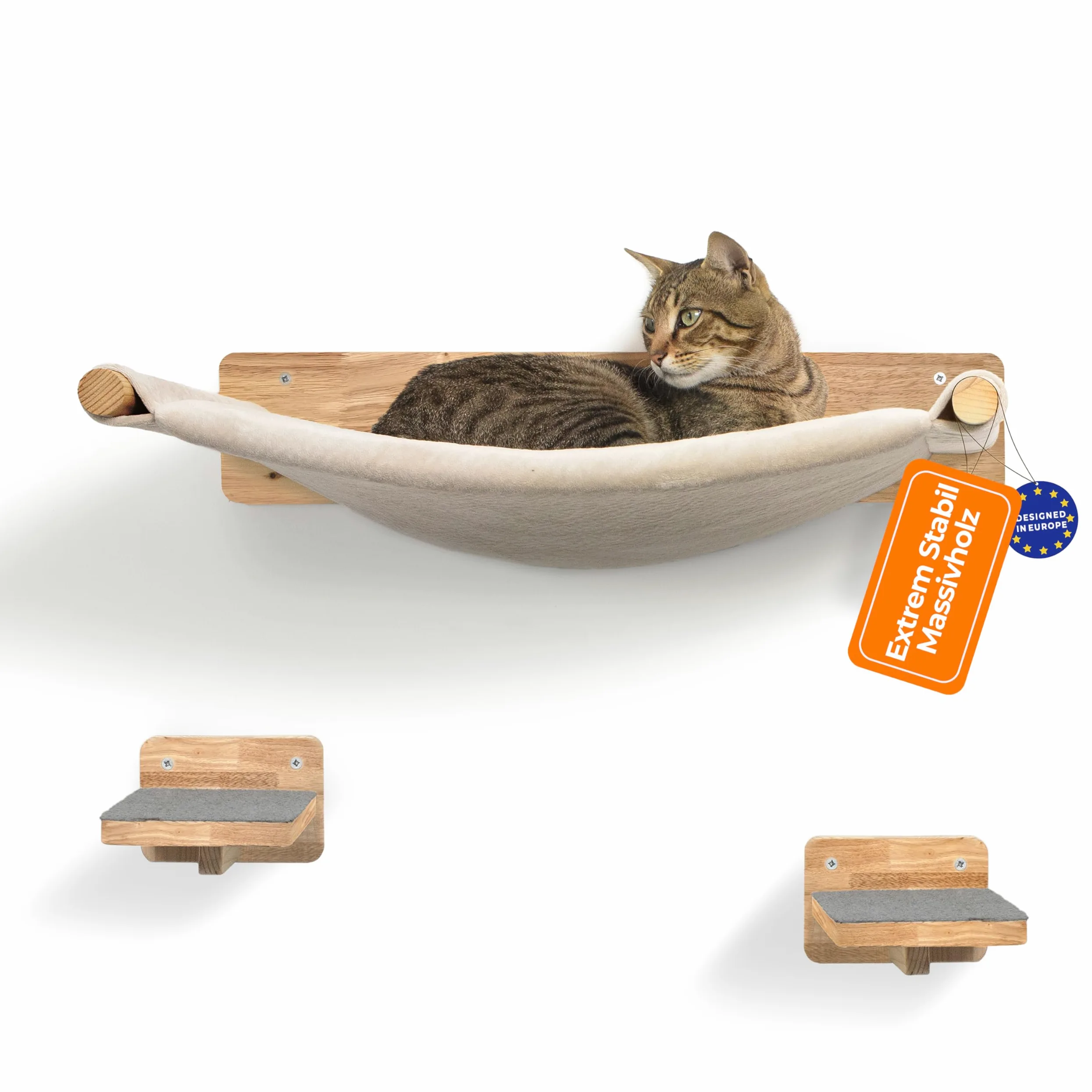 WOOWOOD® Mur d'escalade pour chats avec 2 escaliers muraux en bois massif - Hamac pour chat - Arbre à chat - Meubles pour chats