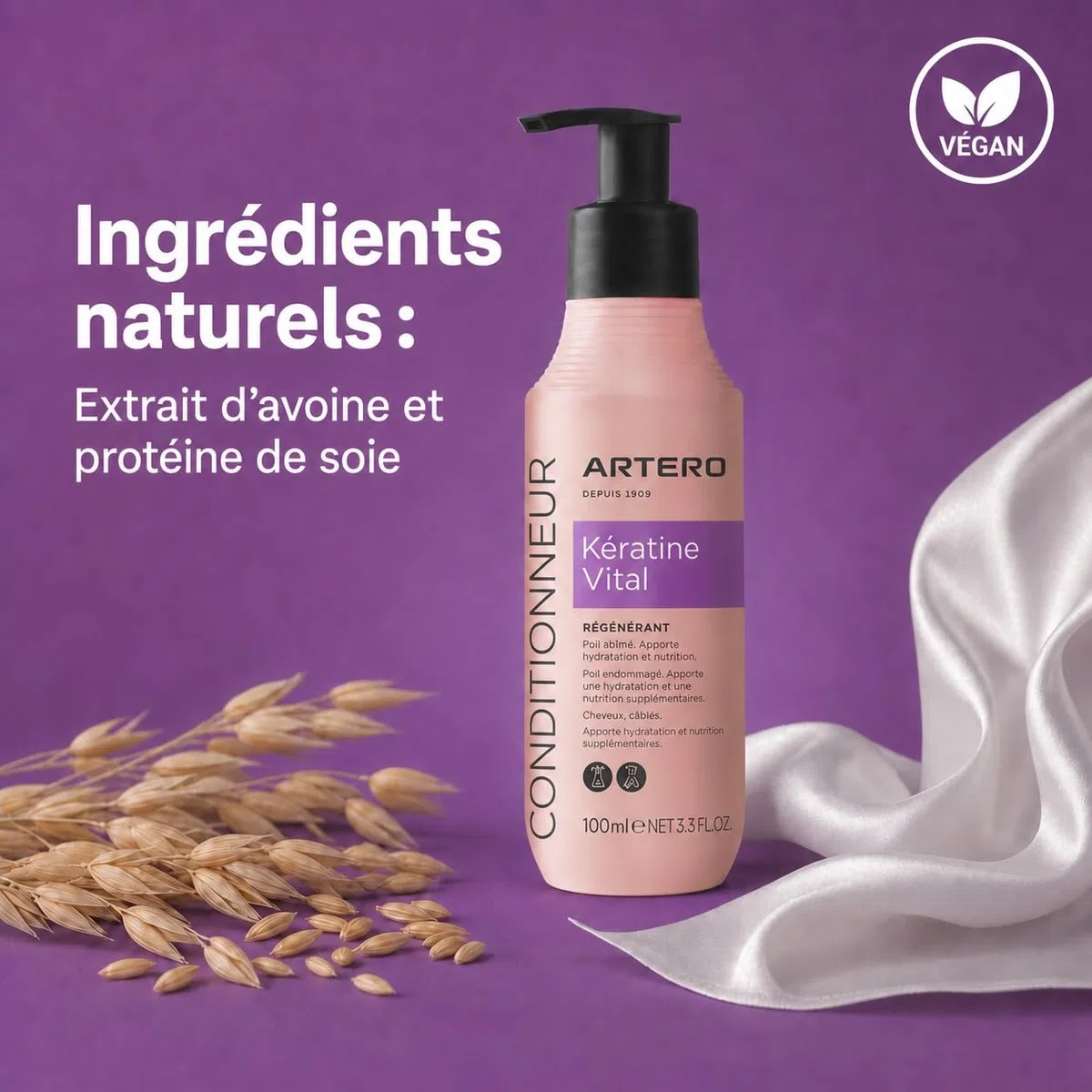 Artero Après-Shampoing Keratin Vital 90ml pour Chiens et Chats - Régénération Instantanée, Douceur et Brillance pour Un Pelage Fort et Protégé, Effet Anti-Frisottis