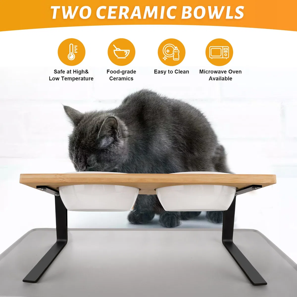 Lannvan Gamelle Chat Surélevée - Bol Ergonomique en Céramique avec Tapis Lavable pour Chat et Chien - 350ml par Bol