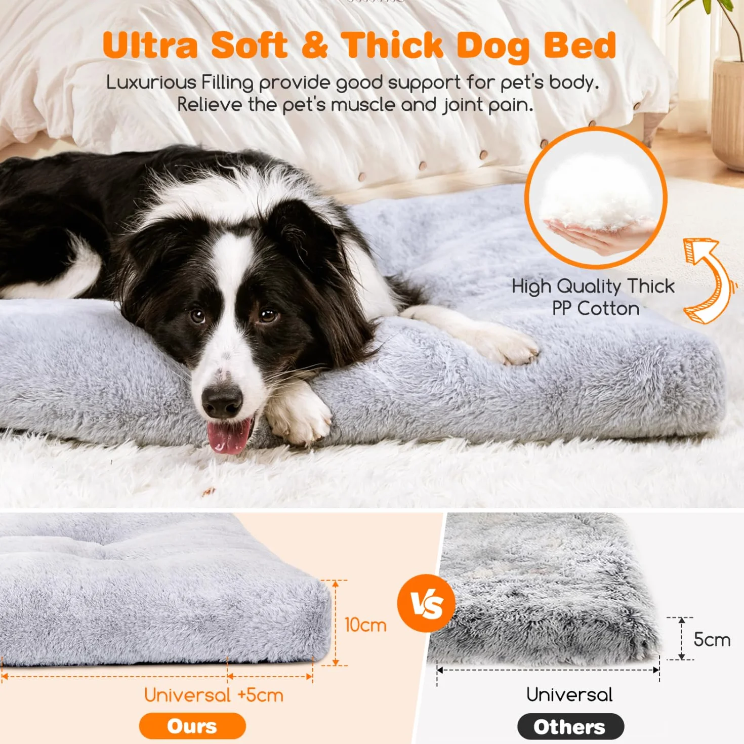 Nobleza - Matelas pour Chien Multifonction Lavable, Coussin de Voyage Anti-Dérapant avec 6 Points de Capitonnage, Super Doux et Portable pour Cage, Voiture ou Maison - S, 80 * 50 * 10cm, Gris