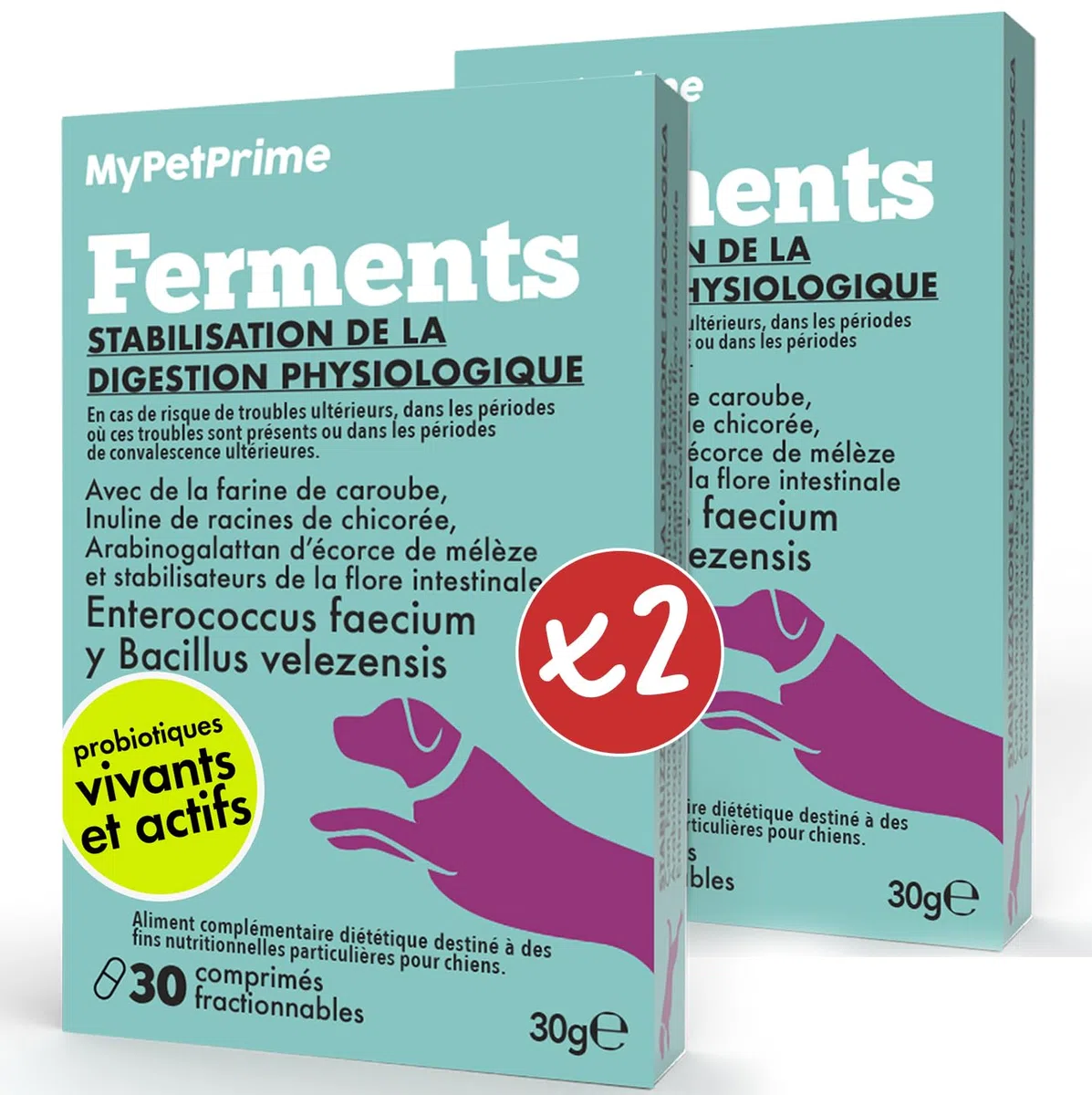 MyPetPrime Ferments Lactiques Chien 6,5M UFC - 60 CPR Probiotiques - Formule Vétérinaire - Système Digestif, Système Immunitaire, Antioxydant.